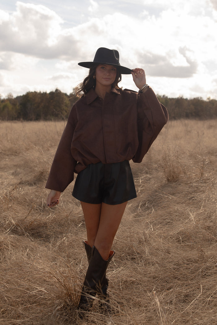 Chocolate Suede Bomber Jacket