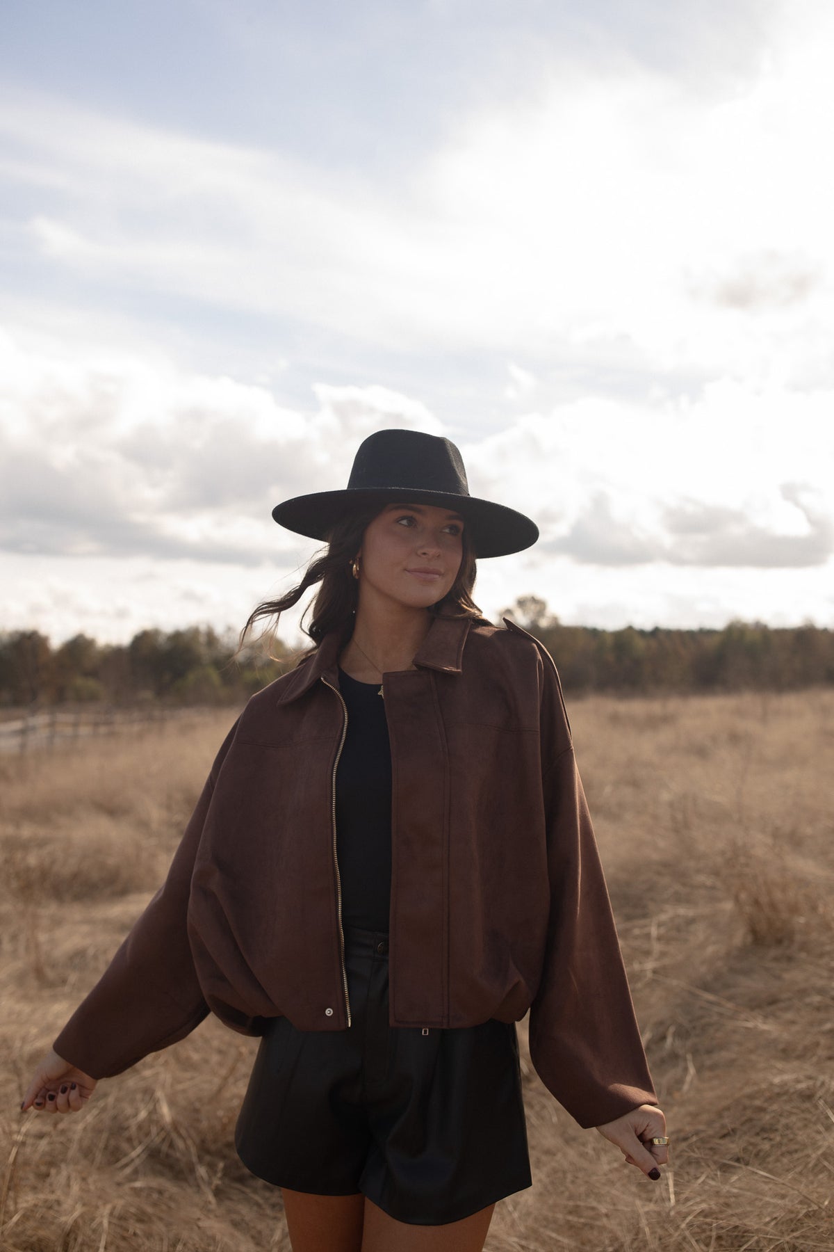 Chocolate Suede Bomber Jacket