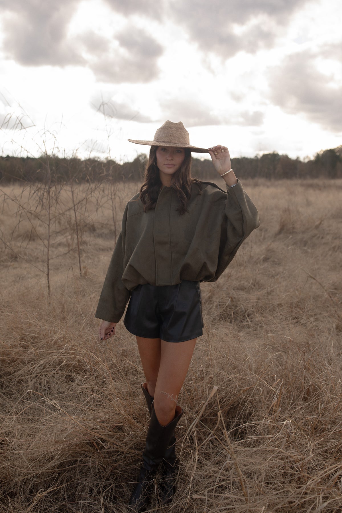 Olive Suede Bomber Jacket