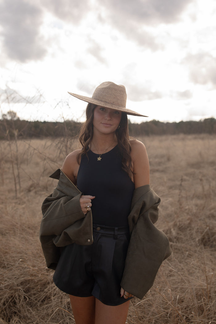 Olive Suede Bomber Jacket
