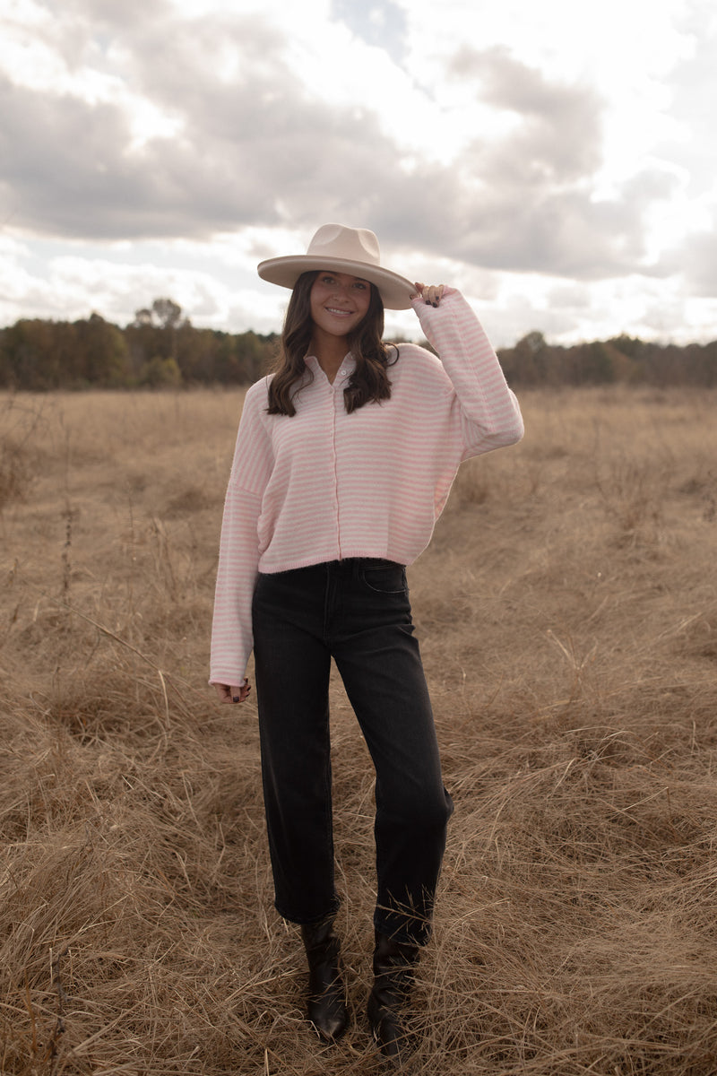 The Piper Cardigan (pink mini stripe)