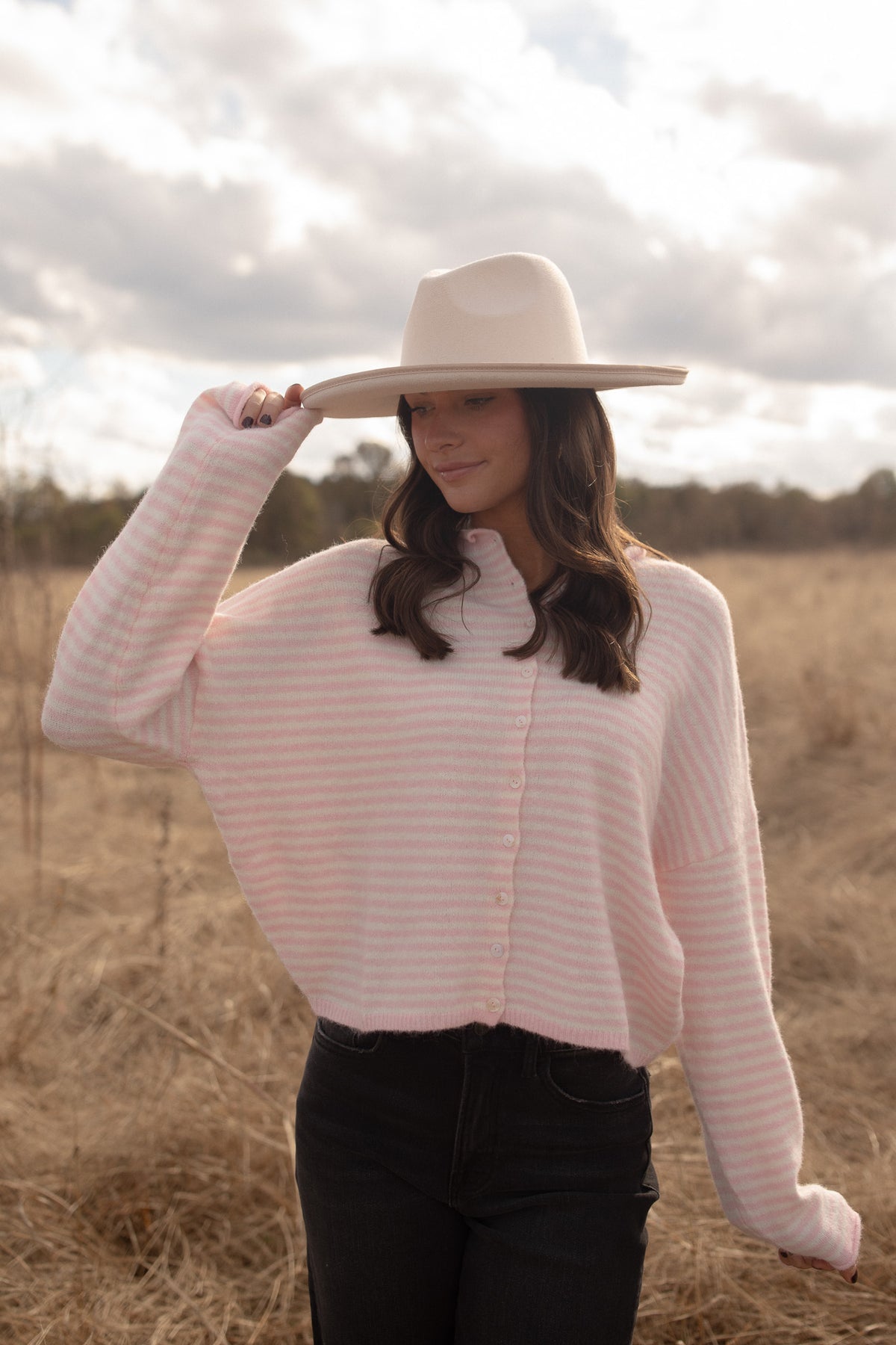 The Piper Cardigan (pink mini stripe)