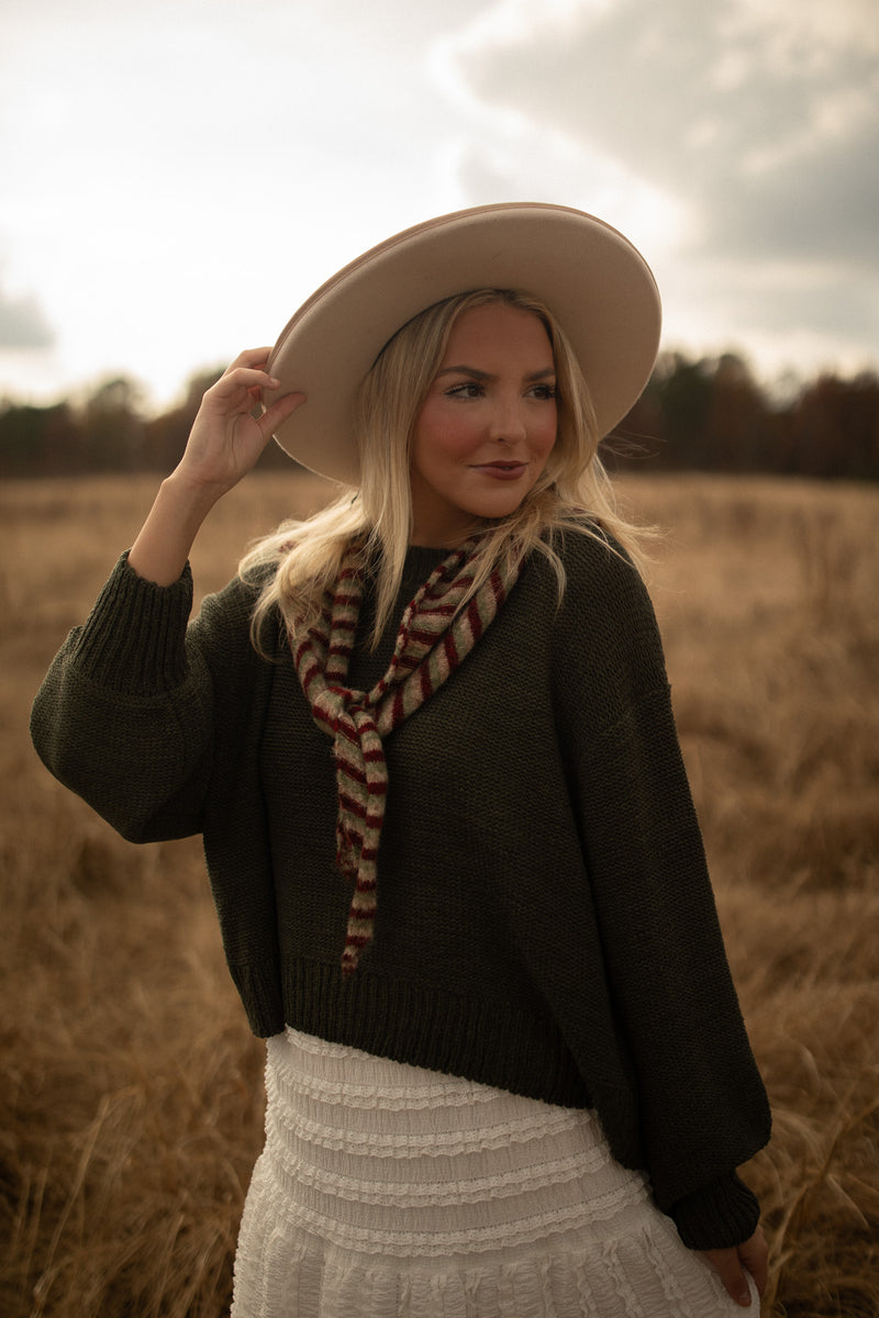 Oversized Balloon Sleeve Sweater (Olive)