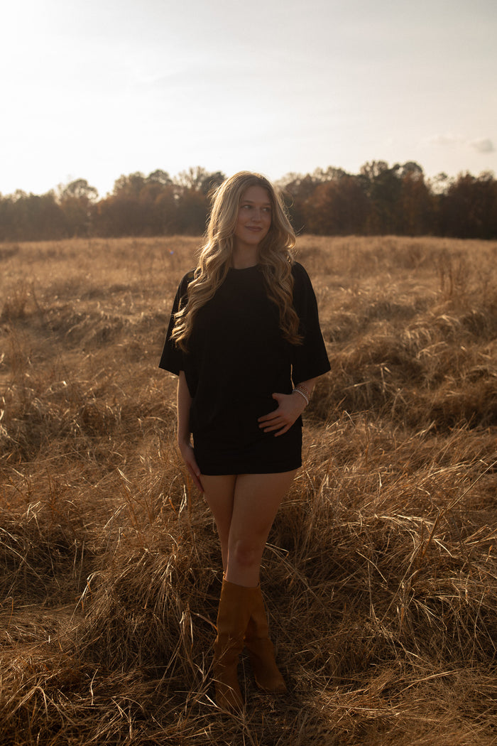 Black Boxy Dolman Tee