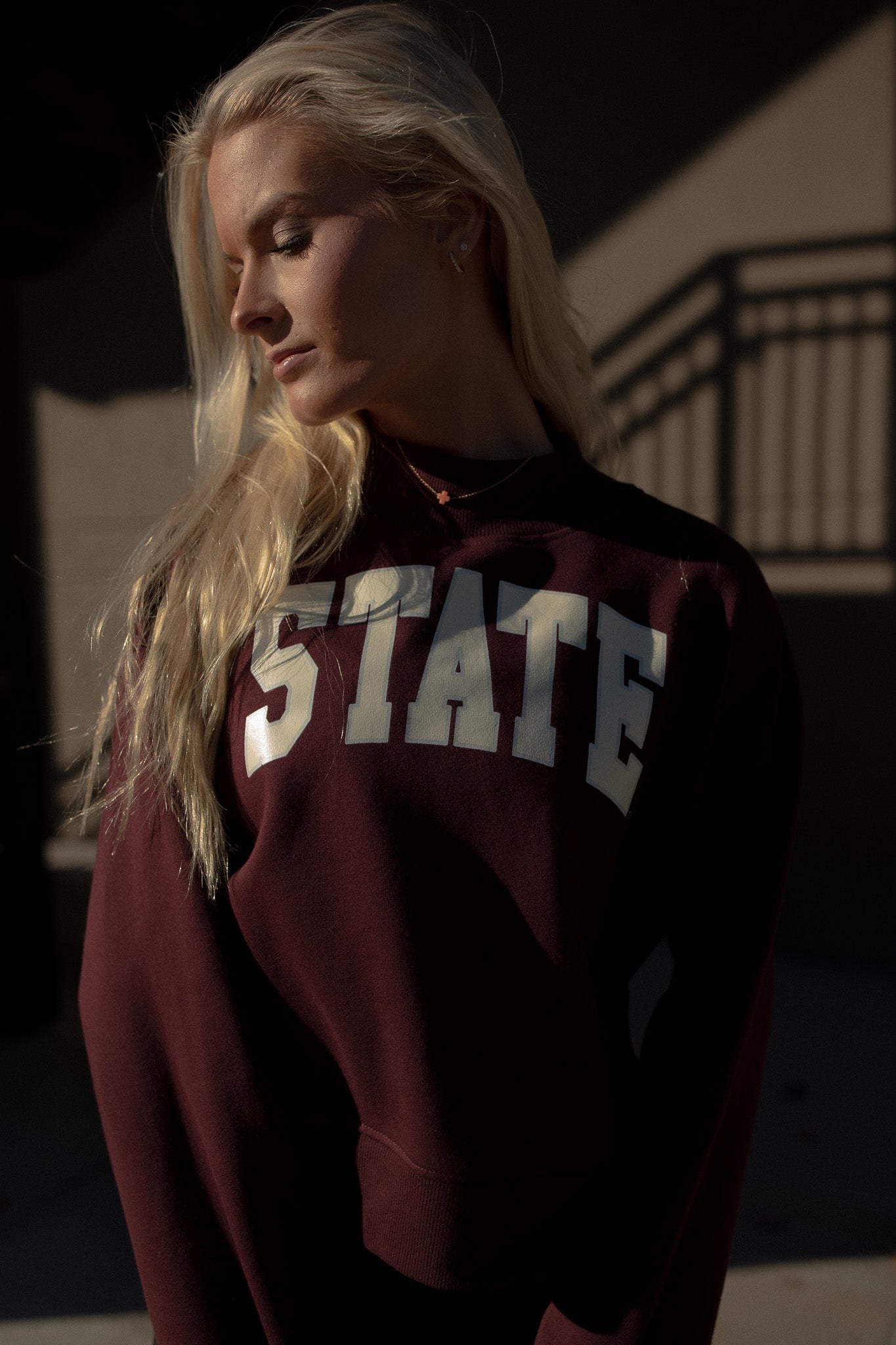 MSU Collegiate Cropped State Sweatshirt (maroon)