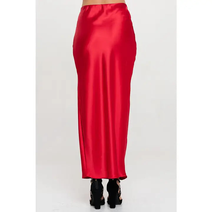 Satin Maxi Skirt with slit (red)