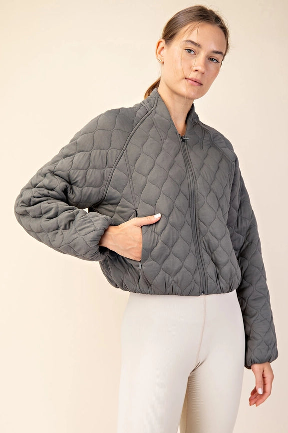 Diamond Quilted Hoodie Jacket (army green)