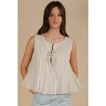 Polly Pleated Tank (oatmeal)