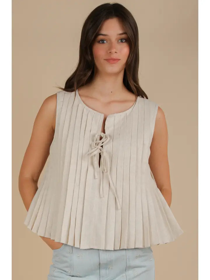 Polly Pleated Tank (oatmeal)
