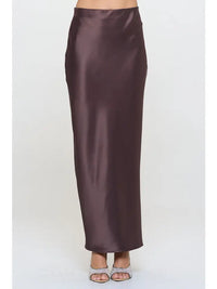 Satin Maxi Skirt with slit (cocoa brown) - GEORGE-MARY'S