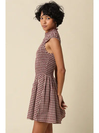 Jain Gingham Mini Dress (maroon) - GEORGE-MARY'S