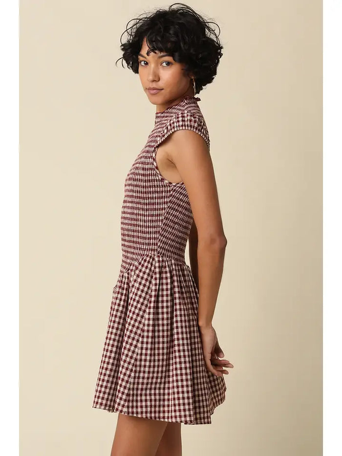 Jain Gingham Mini Dress (maroon) - GEORGE-MARY'S