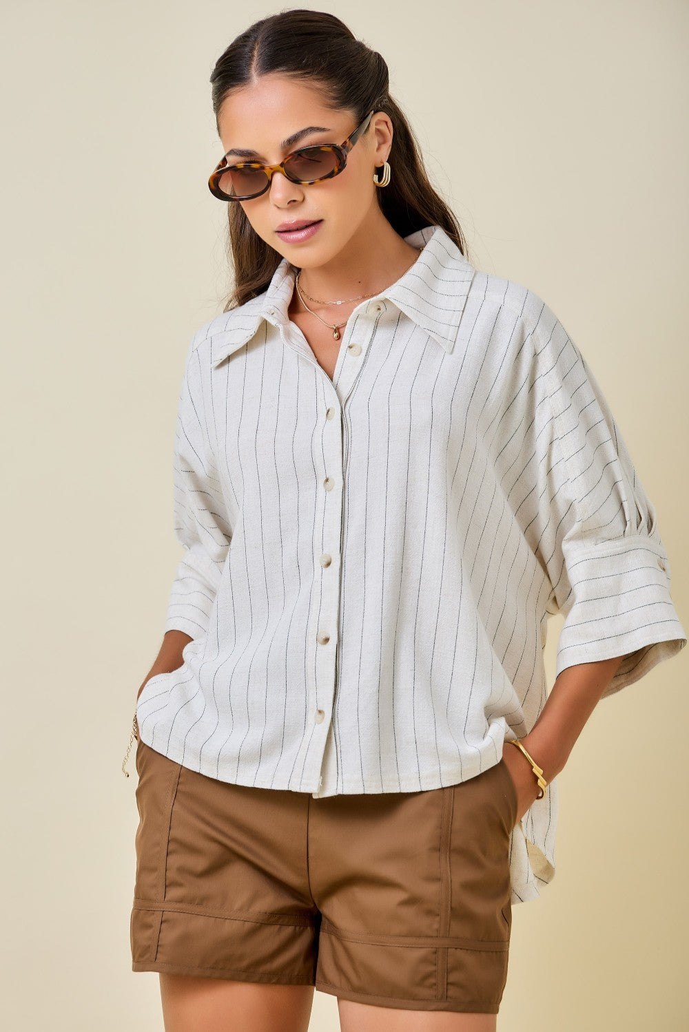 Striped Oatmeal Button Down - GEORGE-MARY'S