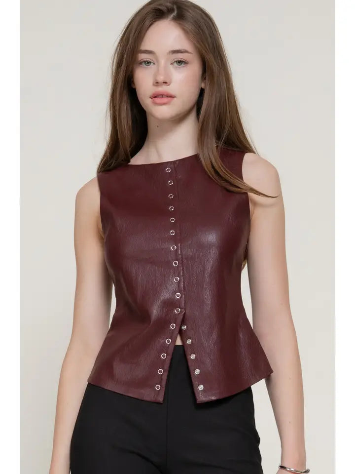 Faux Leather Vest (maroon)
