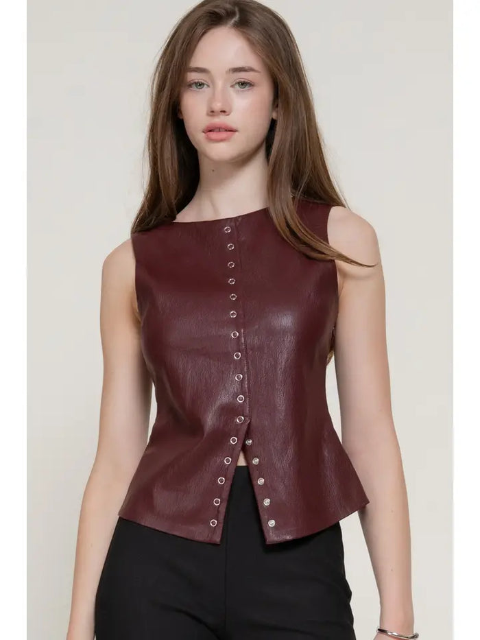 Faux Leather Vest (maroon) - GEORGE-MARY'S