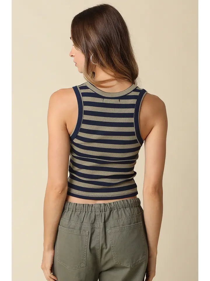 Mia Striped Tank (olive-navy)
