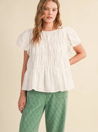 Shirred Cap Sleeve Top (white)