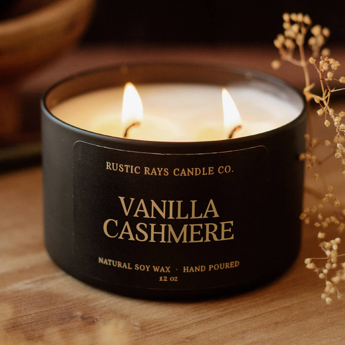 Vanilla Cashmere Fall Soy Candle - 12 oz Double Wick - Black