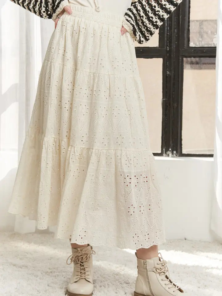 Eyelet Maxi Skirt (beige)