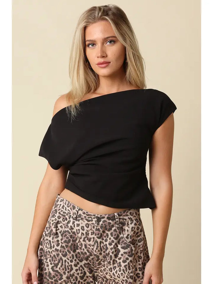 Draped Shoulder Top (black) - GEORGE-MARY'S