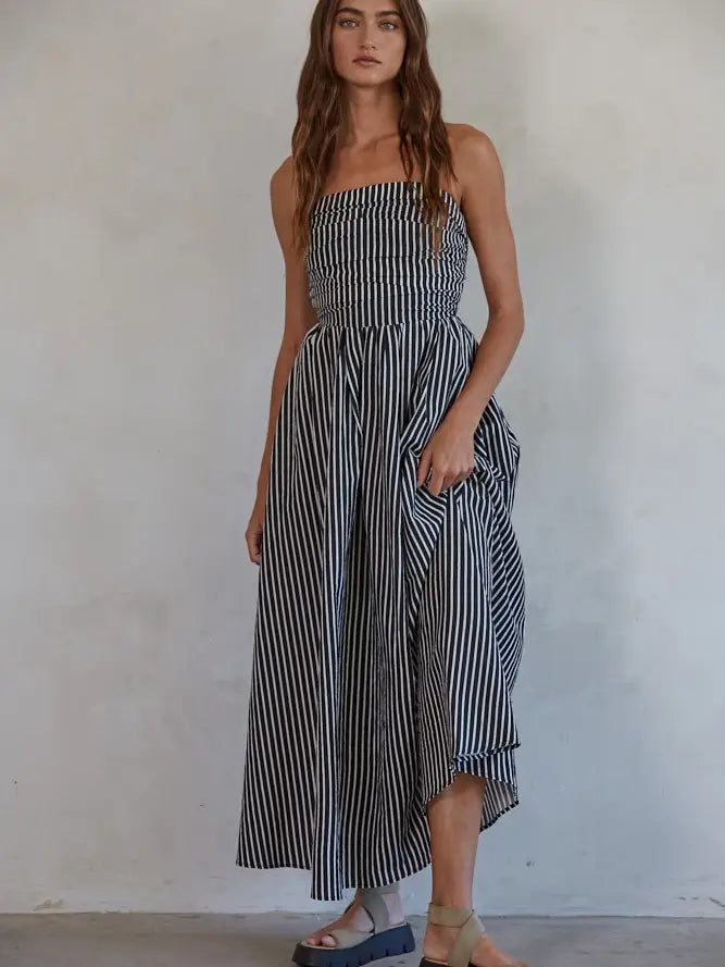 Rhys Striped Tube Dress (black)
