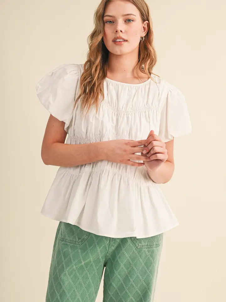 Shirred Cap Sleeve Top (white)