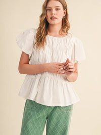 Shirred Cap Sleeve Top (white)