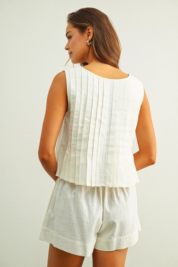 Beckett Linen Pleat Top (cream) - GEORGE-MARY'S