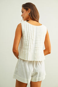 Beckett Linen Pleat Top (cream) - GEORGE-MARY'S