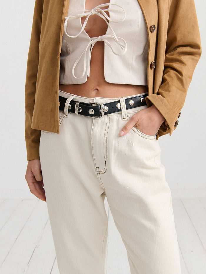Linda Studded Western Belt in Black - GEORGE-MARY'S