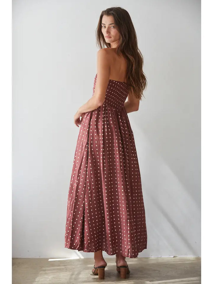 Maroon Polka Dot Tube Dress