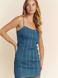 Denim Seamed Mini Dress