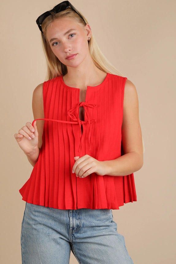 Polly Pleated Tank (red)