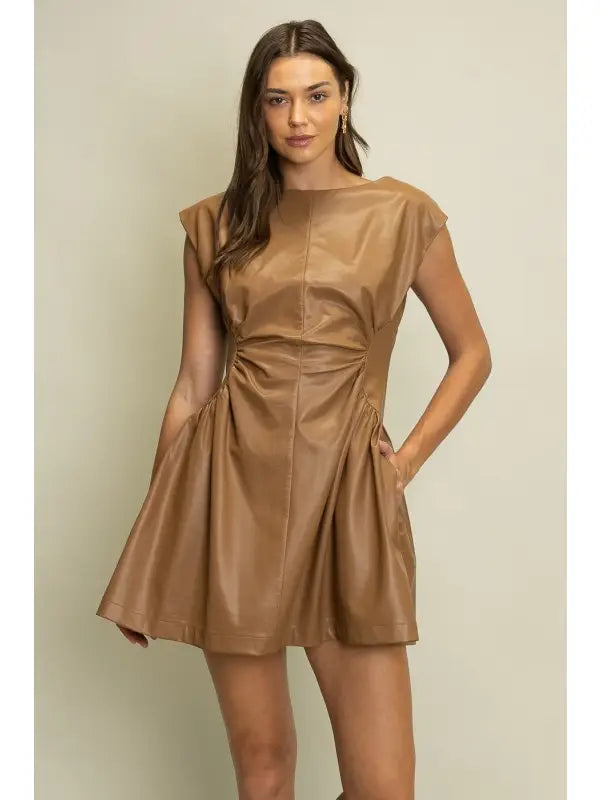 Side Smocked Pleather Dress