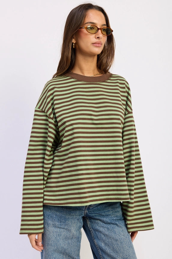 Graham Oversized Stripe LS Tee (mint-brown)