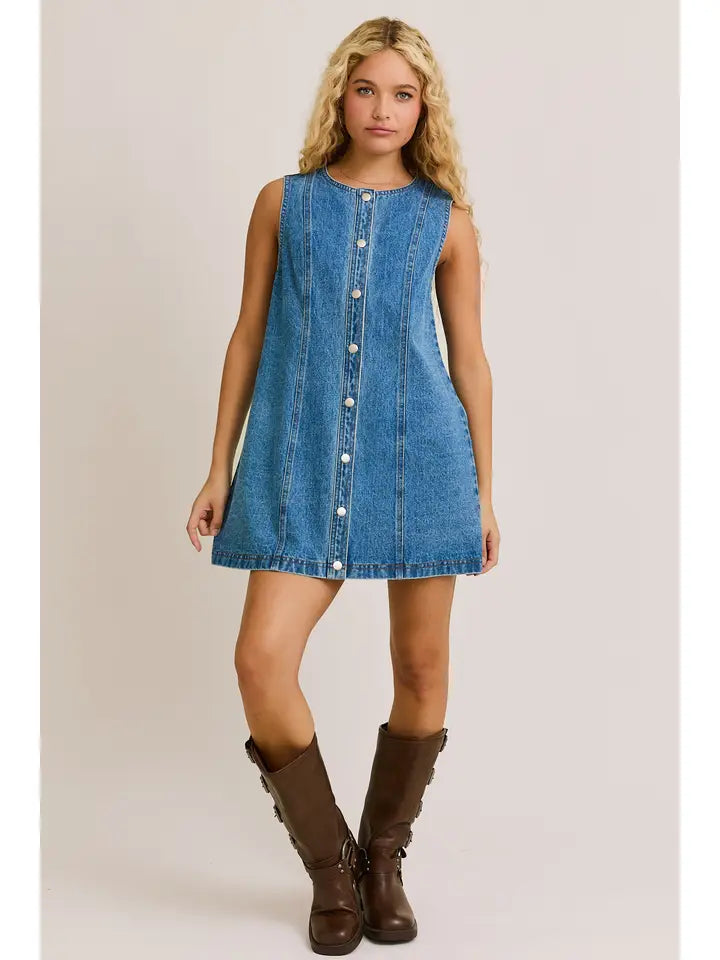 Denim Button Shift Dress