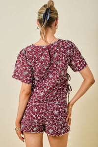 Embroidered Floral Blouse (maroon)