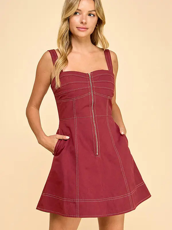 Maroon Top Stitched Dress