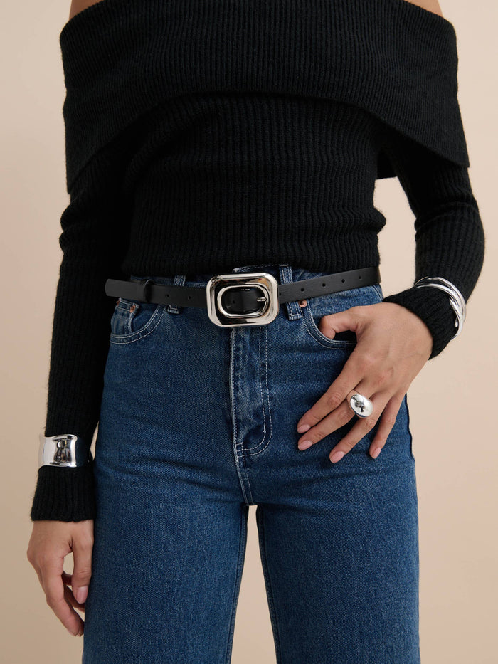 Chain Buckle PU Skinny Belt - GEORGE-MARY'S