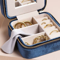 Navy Blue Velvet Square Travel Jewellery Case