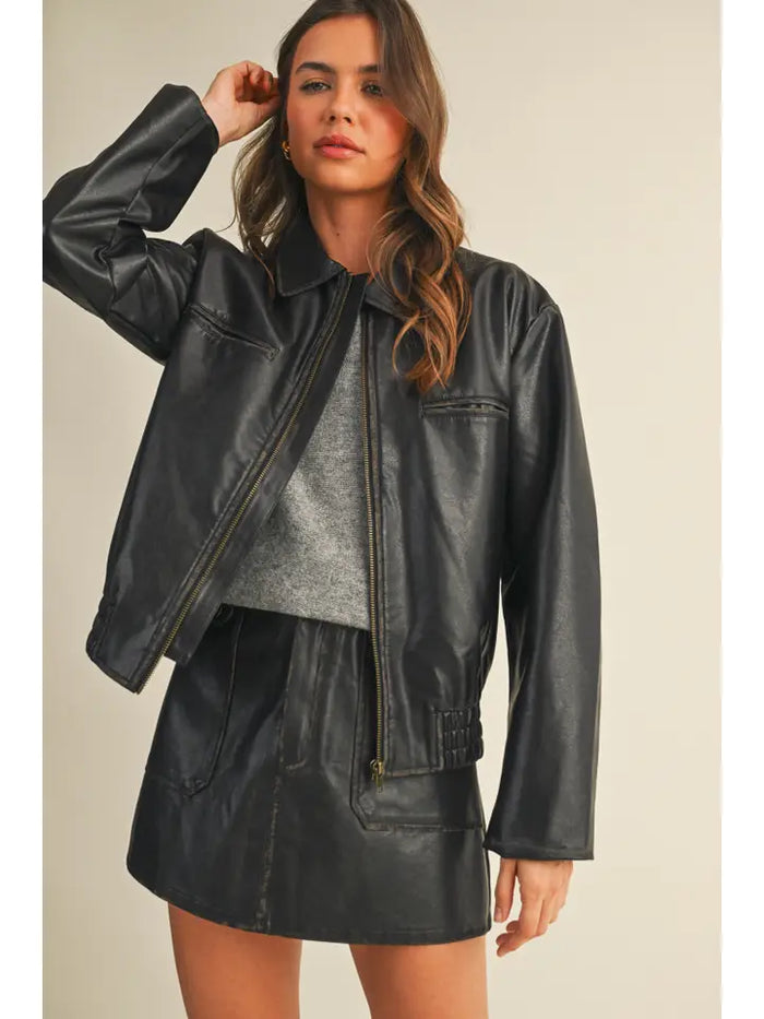 PREORDER Wells Washed Leather Jacket (black)