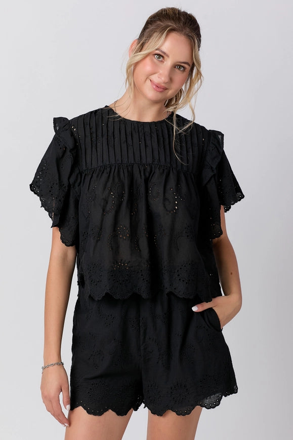 Ella Black Eyelet Shorts