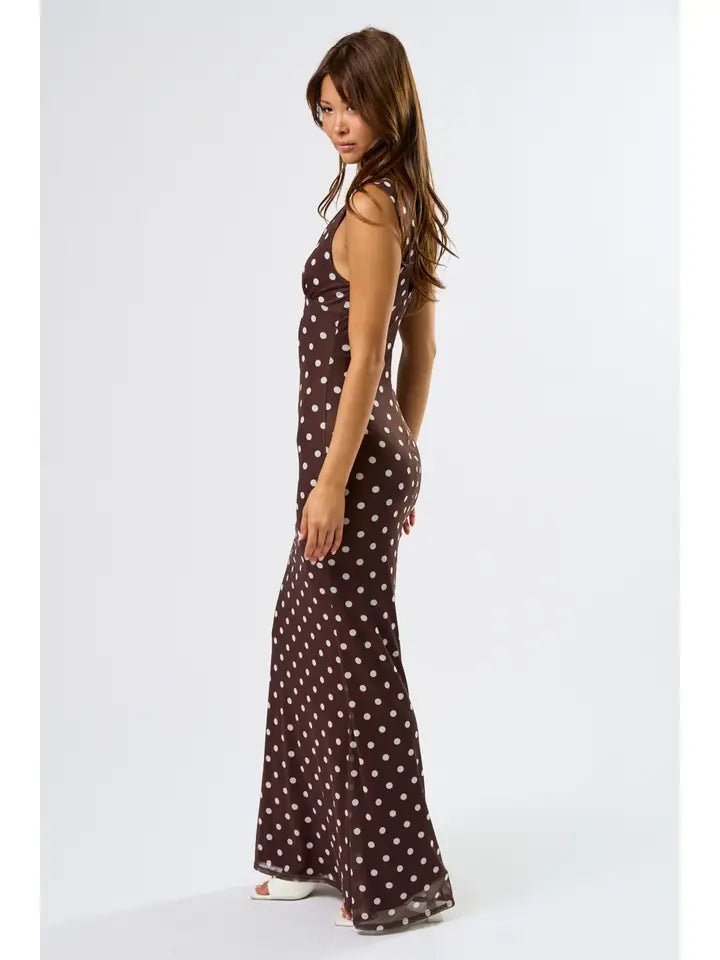 Chocolate Polka Dot  Maxi Dress