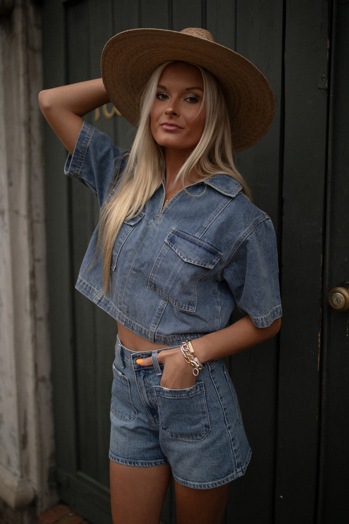 Aaron Cropped Denim Top