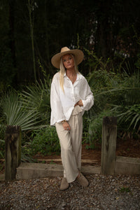 Ruffled Linen Trouser (beige)