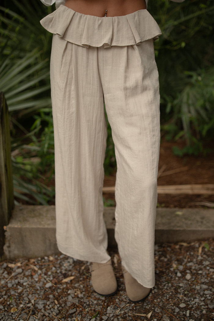 Ruffled Linen Trouser (beige)