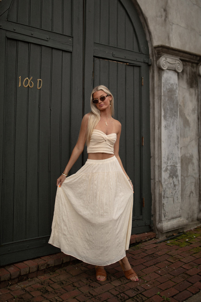 Rosey Crinkle Midi Skirt