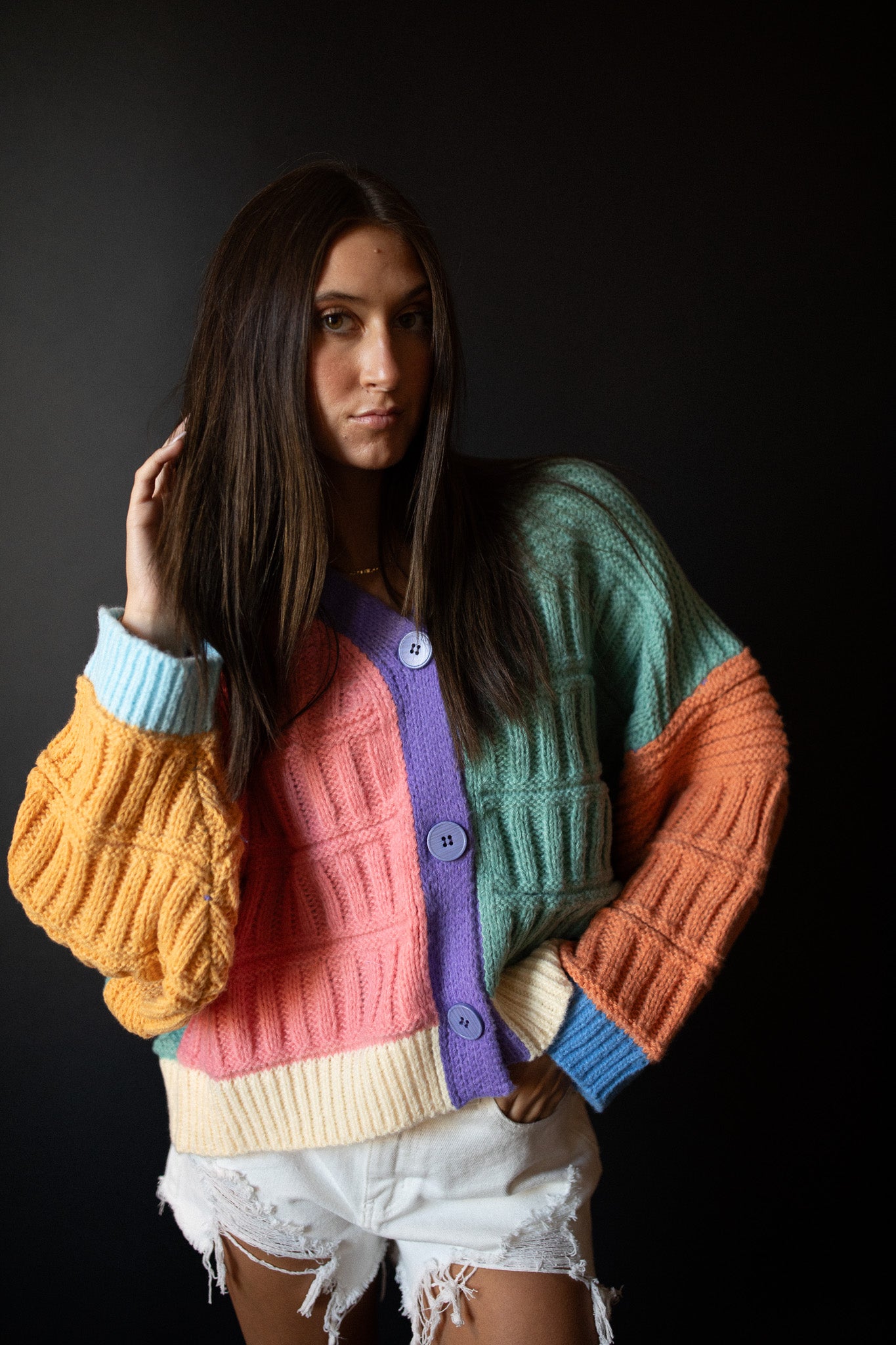 LITTLE LIES Pastel Colorblock Cardigan Sweater