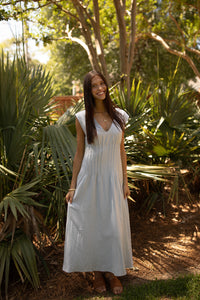 Pintuck Corset Midi Dress (blue)