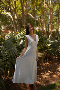 Pintuck Corset Midi Dress (blue)
